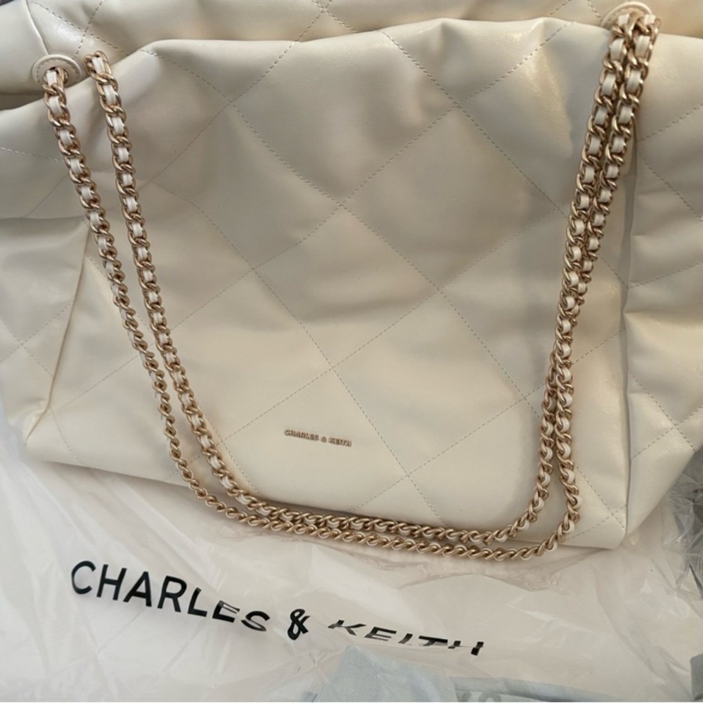 Charles & Keith Ivory Quilted Tote Bag